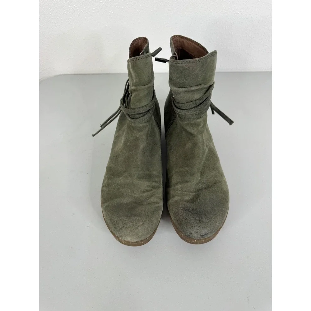 Dansko Hattie Olive Green Suede Slouchy Ankle Boots Wedge Sole Size 40